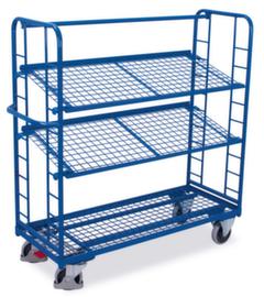 VARIOfit Etagenwagen mit neigbaren Drahtgitterböden, Traglast 400 kg, 3 Etagen