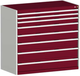 bott Schubladenschrank cubio Grundfläche 1300x650 mm, 8 Schublade(n), RAL7035 Lichtgrau/RAL3004 Purpurrot
