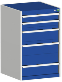 bott Schubladenschrank cubio mit Grundfläche 650x650 mm, 5 Schublade(n), RAL7035 Lichtgrau/RAL5010 Enzianblau