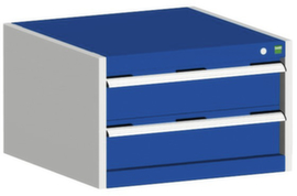 bott Schubladenschrank cubio mit Grundfläche 650x650 mm, 2 Schublade(n), RAL7035 Lichtgrau/RAL5010 Enzianblau