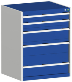 bott Schubladenschrank cubio Grundfläche 800x525 mm, 5 Schublade(n), RAL7035 Lichtgrau/RAL5010 Enzianblau