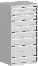 bott Schubladenschrank cubio Grundfläche 800x650 mm, 9 Schublade(n), RAL7035 Lichtgrau/RAL7035 Lichtgrau