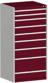 bott Schubladenschrank cubio Grundfläche 800x650 mm, 9 Schublade(n), RAL7035 Lichtgrau/RAL3004 Purpurrot