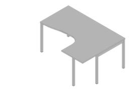 Quadrifoglio Winkel-Schreibtisch Practika, 4-Fußgestell, Breite 1600 mm, grau/alu