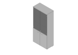 Quadrifoglio Kombi-Glasschrank Practika mit Glastüren ohne Rahmen, 5 Ordnerhöhen, Korpus alu