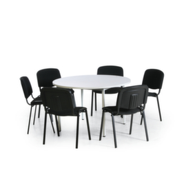 Tisch-Stuhl-Kombination mit 6 schwarzen Polsterstühlen und rundem Tisch