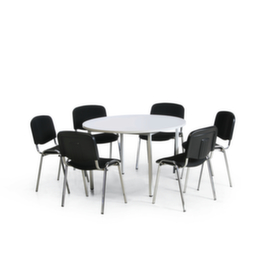 Tisch-Stuhl-Kombination mit 6 schwarzen Polsterstühlen und rundem Tisch, Dekor schwarz/hellgrau