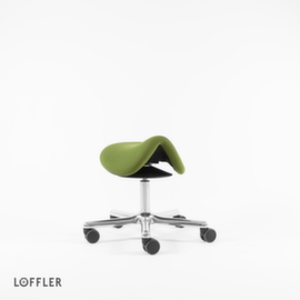 Löffler Sattelsitzhocker Sedlo mit Höhenverstellung, Sitz grün, Rollen