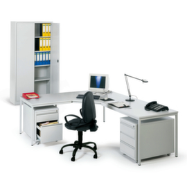 Komplett-Büro mit 1 Winkel-Schreibtisch, 1 Bürostuhl, 2 Rollcontainer, 1 Schrank