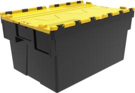 Euronorm-Stapelbehälter Helios für Automatisierungssysteme, schwarz/gelb, Inhalt 52 l, Krokodildeckel