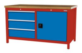 Bedrunka + Hirth Werkbank mit Buche-Massivholzplatte Gestell in vielen Farben, 3 Schubladen, 1 Schrank