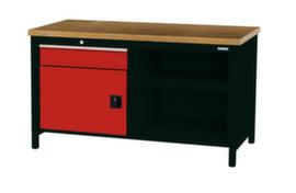 Bedrunka + Hirth Werkbank mit Buche-Massivholzplatte Gestell in vielen Farben, 1 Schublade, 1 Schrank, 2 Ablageböden