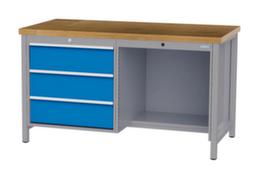 Bedrunka + Hirth Werkbank mit Buche-Massivholzplatte Gestell in vielen Farben, 3 Schubladen, 1/2 Ablageboden
