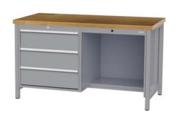 Bedrunka + Hirth Werkbank mit Buche-Massivholzplatte Gestell in vielen Farben, 3 Schubladen, 1/2 Ablageboden