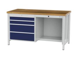 Bedrunka + Hirth Werkbank mit Buche-Massivholzplatte Gestell in vielen Farben, 4 Schubladen, 1/2 Ablageboden