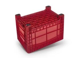 Großbehälter mit abschließbarem Scharnierdeckel, Inhalt 354 l, rot, 4 Füße