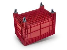 Großbehälter mit abschließbarem Scharnierdeckel, Inhalt 354 l, rot, 4 Lenkrollen