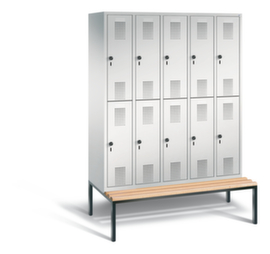 C+P Doppelstöckiger Umkleideschrank Evolo mit untergebauter Sitzbank + 5x2 Abteile, Abteilbreite 300 mm