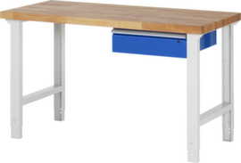 RAU Höhenverstellbare Werkbank Serie 7000, 1 Schublade, RAL7035 Lichtgrau/RAL5010 Enzianblau