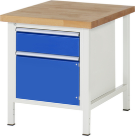 RAU Höhenverstellbare Werkbank Serie 8000, 1 Schublade, 1 Schrank, RAL7035 Lichtgrau/RAL5010 Enzianblau