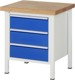 RAU Höhenverstellbare Werkbank Serie 8000, 3 Schubladen, RAL7035 Lichtgrau/RAL5010 Enzianblau