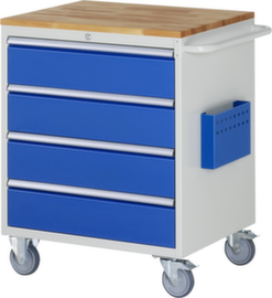 RAU Fahrbare Werkbank Serie 7000, 4 Schubladen, 1 Dokumententasche, 1 Schiebebügel, RAL7035 Lichtgrau/RAL5010 Enzianblau