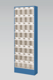 Magazinschrank mit Klappkästen, 32 Kästen, transparent