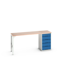bott Werkbank verso, 5 Schubladen, RAL7035 Lichtgrau/RAL5010 Enzianblau