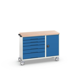 bott Fahrbarer Montagetisch verso, 6 Schubladen, 1 Schrank, RAL7035 Lichtgrau/RAL5010 Enzianblau