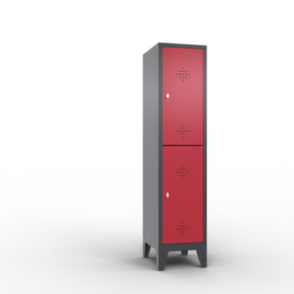 C+P Doppelstöckiger Garderobenschrank Classic mit 1x2 Abteilen mit Lüftungsrosetten, Abteilbreite 400 mm