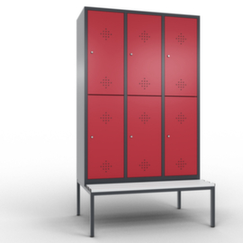 C+P Doppelstöckiger Umkleideschrank Classic mit Sitzbank + 3x2 Abteile, Abteilbreite 400 mm