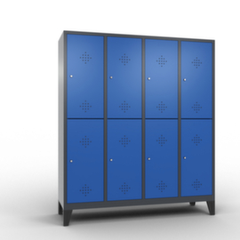 C+P Doppelstöckiger Garderobenschrank Classic mit 4x2 Abteilen mit Lüftungsrosetten, Abteilbreite 400 mm