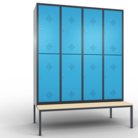 C+P Doppelstöckiger Umkleideschrank Classic mit Sitzbank + 4x2 Abteile, Abteilbreite 400 mm