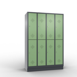C+P Doppelstöckiger Garderobenschrank Classic mit 4x2 Abteilen mit Lüftungsrosetten, Abteilbreite 300 mm