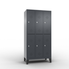 C+P Doppelstöckiger Garderobenschrank Classic mit 3x2 Abteilen mit Lüftungsrosetten, Abteilbreite 300 mm