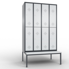 C+P Doppelstöckiger Umkleideschrank Classic mit Sitzbank + 4x2 Abteile, Abteilbreite 300 mm
