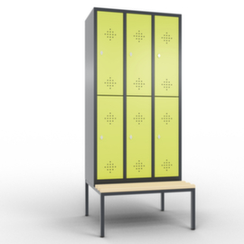 C+P Doppelstöckiger Umkleideschrank Classic mit Sitzbank + 3x2 Abteile, Abteilbreite 300 mm