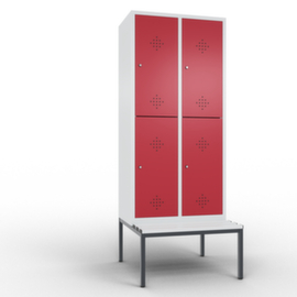 C+P Doppelstöckiger Umkleideschrank Classic mit Sitzbank + 2x2 Abteile, Abteilbreite 400 mm