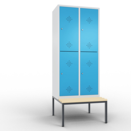 C+P Doppelstöckiger Umkleideschrank Classic mit Sitzbank + 2x2 Abteile, Abteilbreite 400 mm