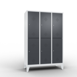 C+P Doppelstöckiger Garderobenschrank Classic mit 3x2 Abteilen mit Lüftungsrosetten, Abteilbreite 400 mm