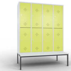 C+P Doppelstöckiger Umkleideschrank Classic mit Sitzbank + 4x2 Abteile, Abteilbreite 400 mm