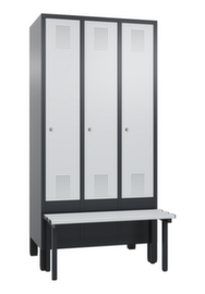 C+P Umkleideschrank Evolo mit vorgebauter Sitzbank + 3 Abteile, Abteilbreite 300 mm