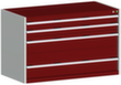 bott Schubladenschrank cubio Grundfläche 1300x750 mm, 4 Schublade(n), RAL7035 Lichtgrau/RAL3004 Purpurrot