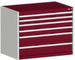 bott Schubladenschrank cubio Grundfläche 1050x650 mm, 6 Schublade(n), RAL7035 Lichtgrau/RAL3004 Purpurrot