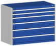 bott Schubladenschrank cubio Grundfläche 1300x650 mm, 6 Schublade(n), RAL7035 Lichtgrau/RAL5010 Enzianblau