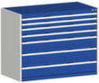 bott Schubladenschrank cubio Grundfläche 1300x650 mm, 7 Schublade(n), RAL7035 Lichtgrau/RAL5010 Enzianblau