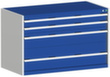 bott Schubladenschrank cubio Grundfläche 1300x750 mm, 4 Schublade(n), RAL7035 Lichtgrau/RAL5010 Enzianblau