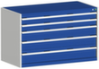bott Schubladenschrank cubio Grundfläche 1300x650 mm, 5 Schublade(n), RAL7035 Lichtgrau/RAL5010 Enzianblau