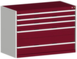 bott Schubladenschrank cubio Grundfläche 1300x750 mm, 5 Schublade(n), RAL7035 Lichtgrau/RAL3004 Purpurrot