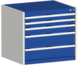 bott Schubladenschrank cubio Grundfläche 800x525 mm, 5 Schublade(n), RAL7035 Lichtgrau/RAL5010 Enzianblau